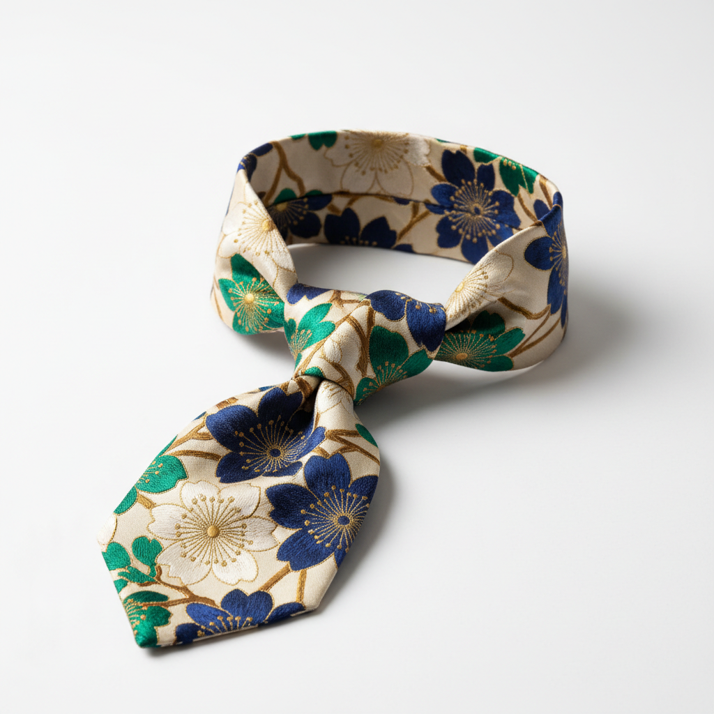 Cravată de mătase impresionantă cu flori pe fundal albastru-porumbel