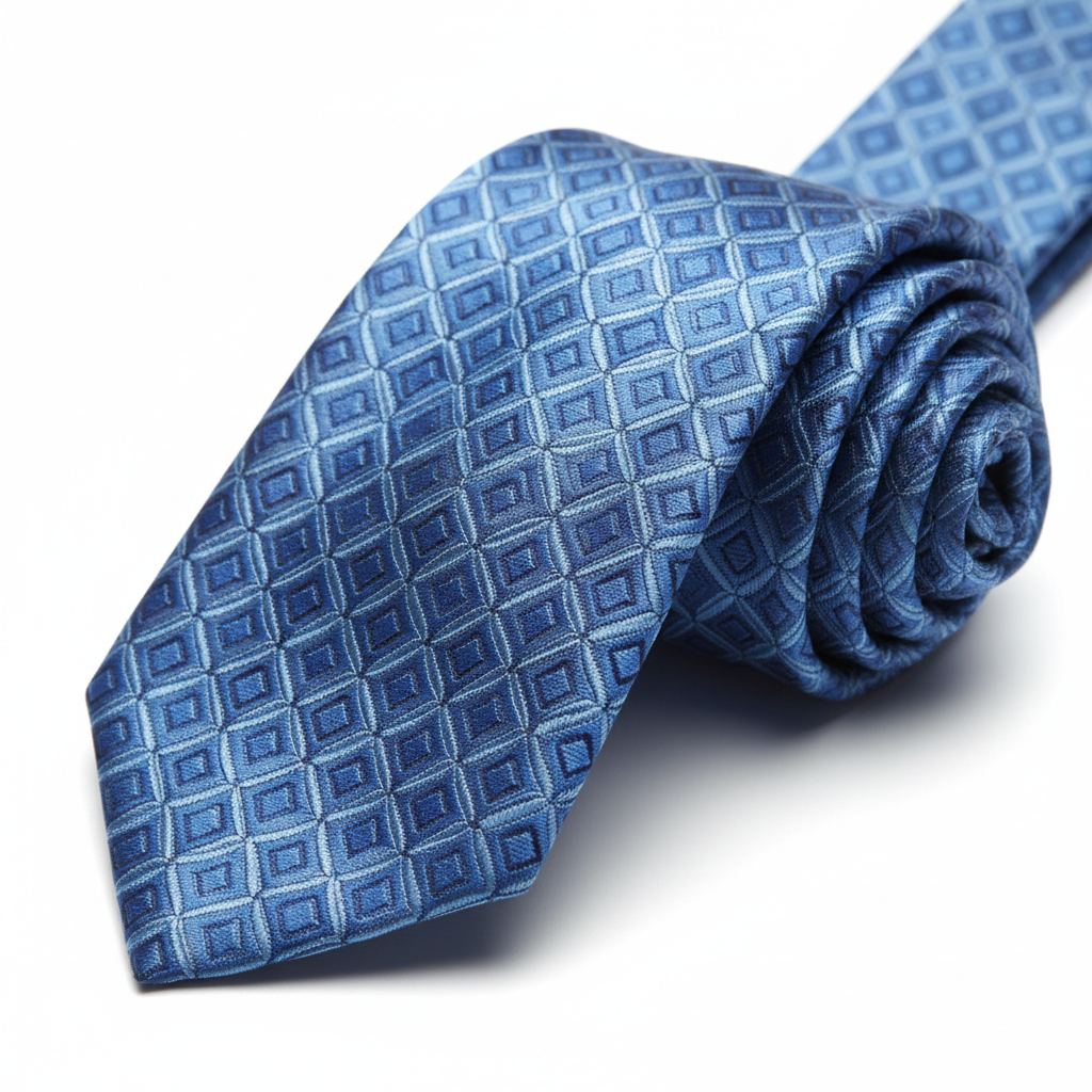 Cravate slim albastra model cu romburi în albastru și argintiu