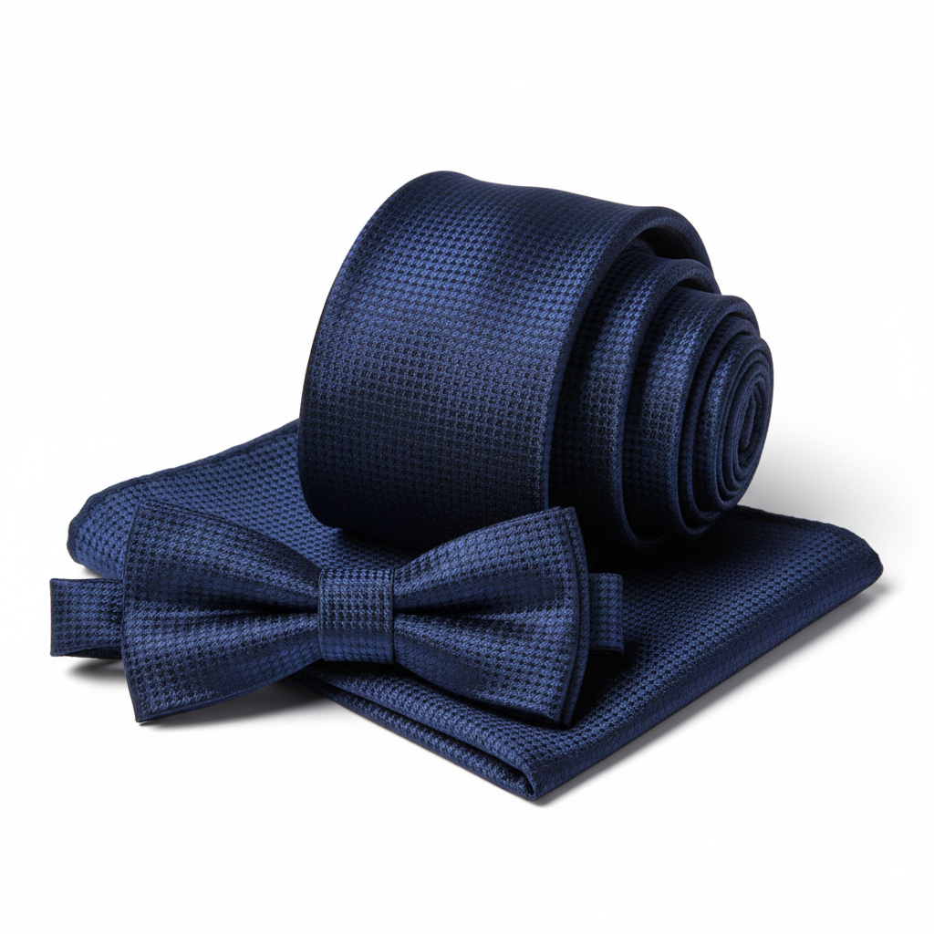 Set cravată business, papion, batistă bleumarin