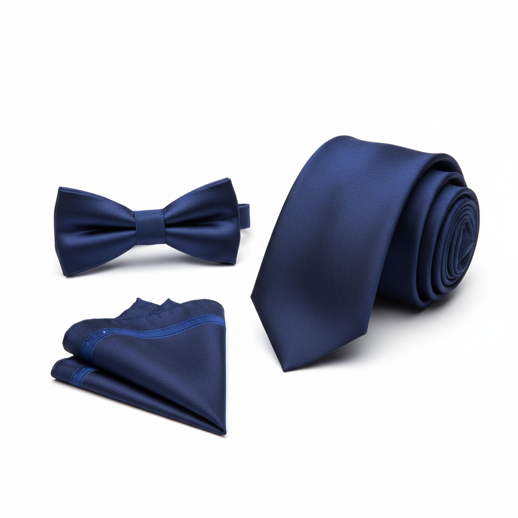 Set cravată business, papion, batistă bleumarin