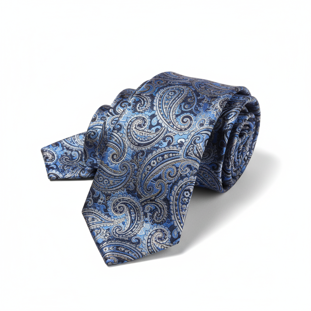 Cravată Paisley business din mătase albastră